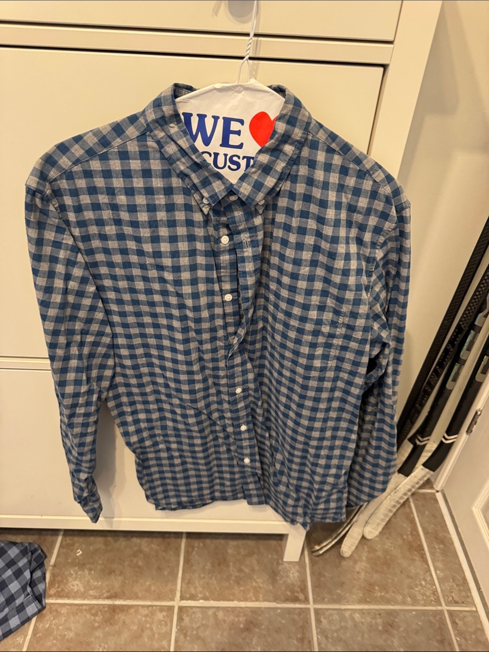 J. Crew Blue and White Gingham Button-Down Shirt
